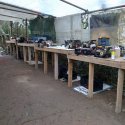 Newly made pit tables under covered area
